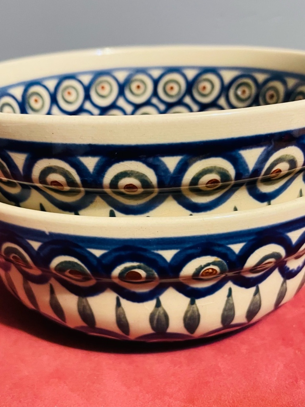 Handcrafted Ceramic Dinner Bowls Set of 2  Peacock Pattern